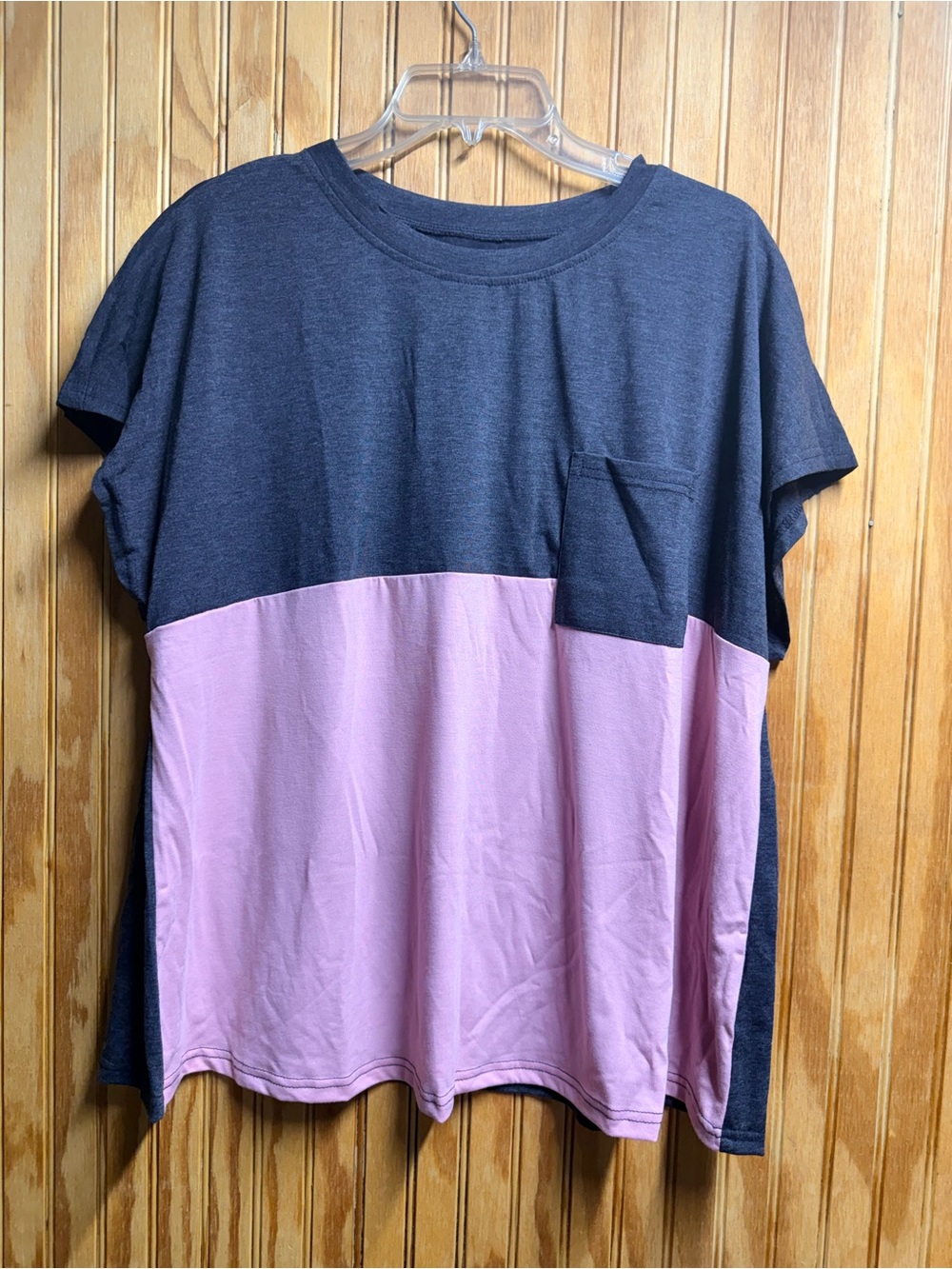Colorblock Short Sleeve Tee - Gray and Light Pink
